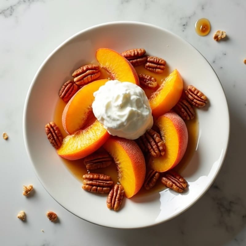 Roasted Peaches with Creamy Greek Yogurt and Toasted Pecans