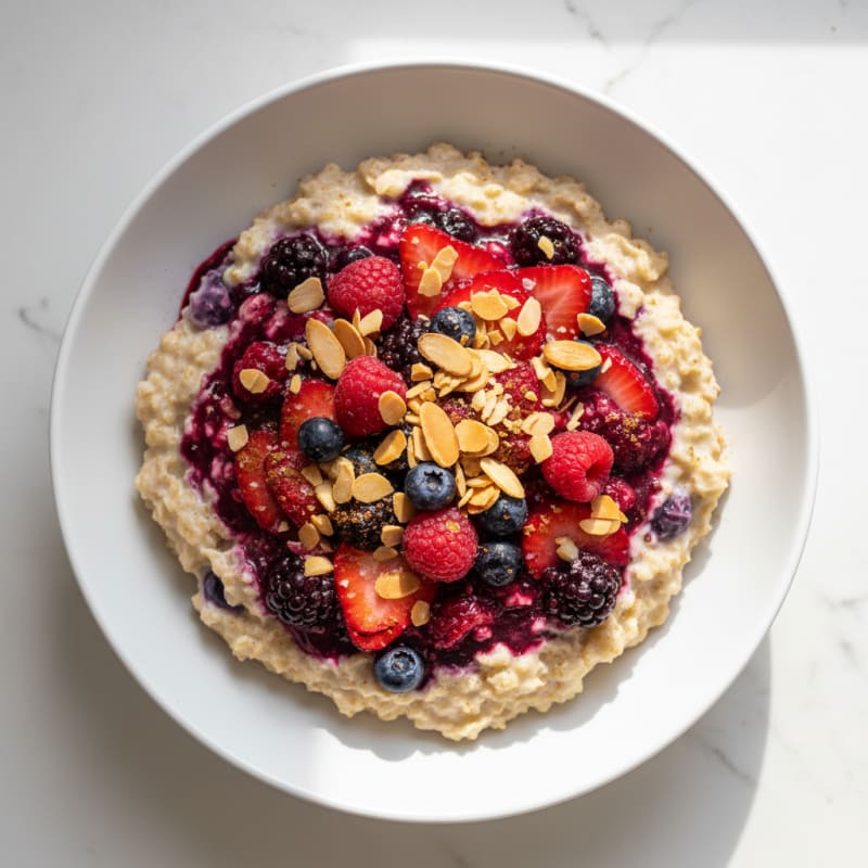 Creamy Berry Oatmeal with Toasted Almonds