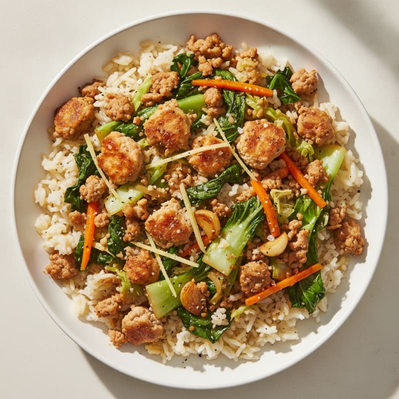 Turkey Skillet with Ginger-Garlic Rice and Bok Choy