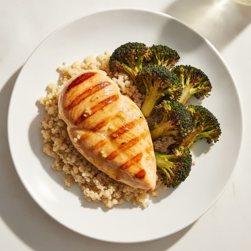 Grilled Chicken Breast with Quinoa and Roasted Broccoli