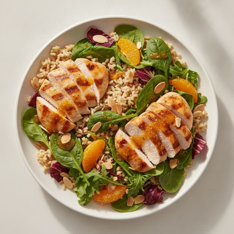 Grilled Chicken and Mixed Greens Salad with Almonds and Citrus Vinaigrette