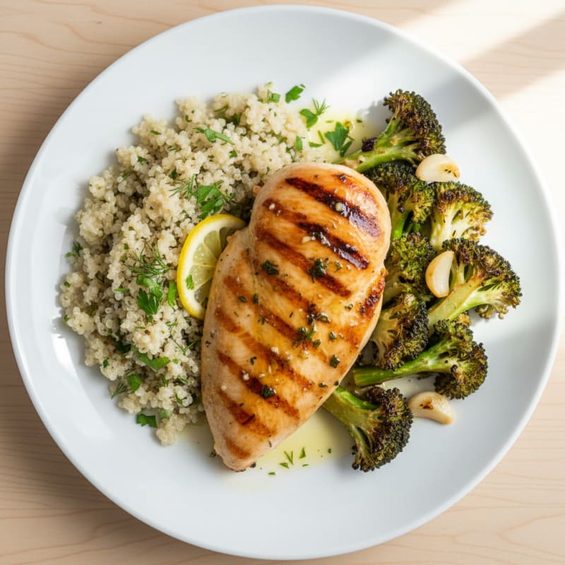 Grilled Chicken Breast with Quinoa and Roasted Broccoli