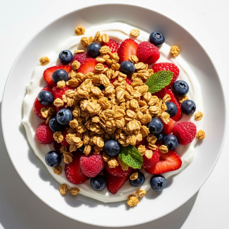 Creamy Greek Yogurt Parfait with Mixed Berries and Protein Granola
