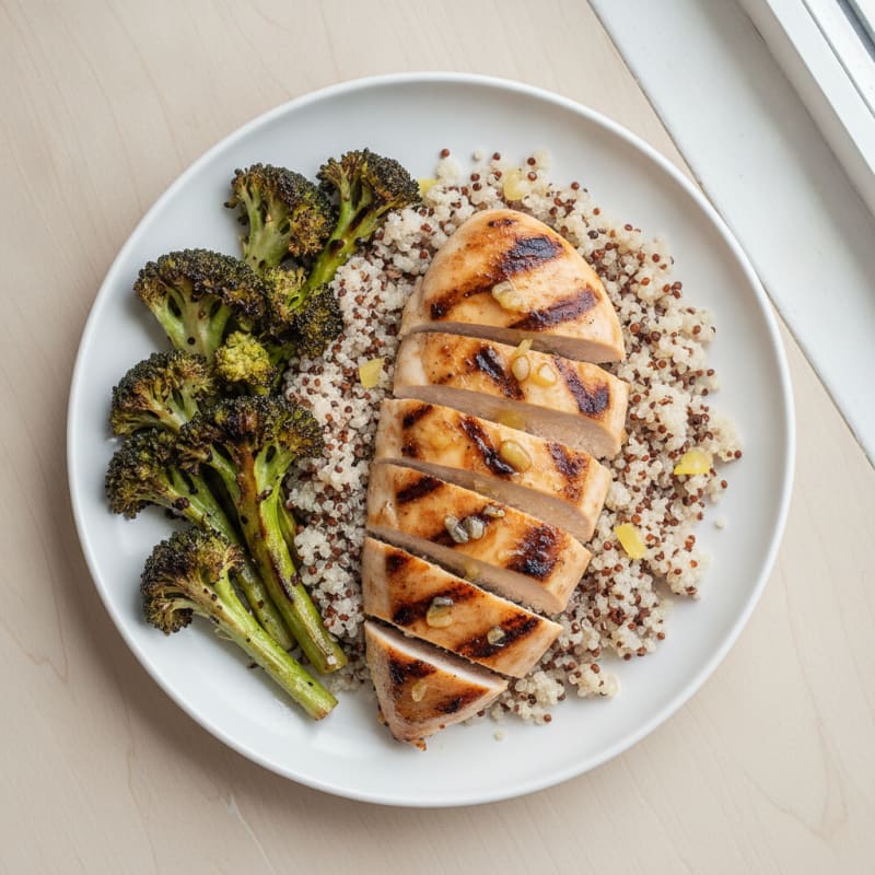 Grilled Chicken Breast with Quinoa and Roasted Broccoli