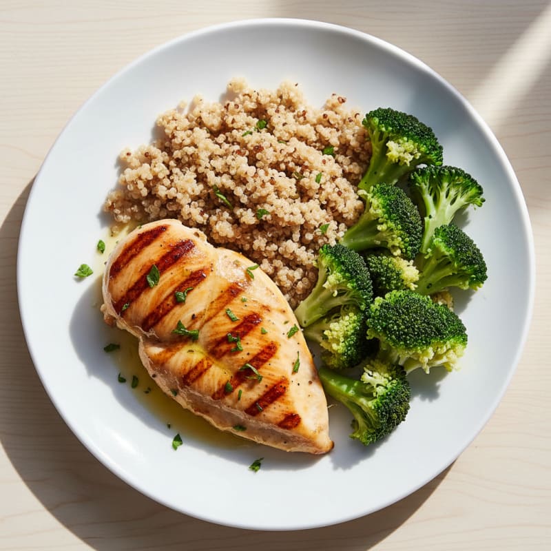Grilled Chicken Breast with Quinoa and Steamed Broccoli