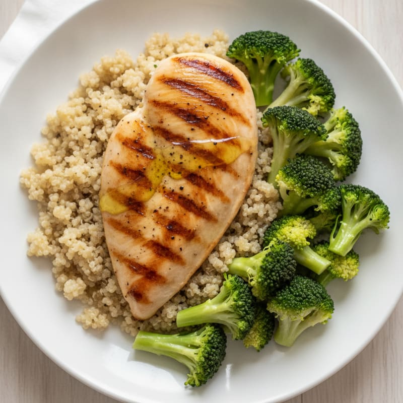 Grilled Chicken Breast with Quinoa and Steamed Broccoli