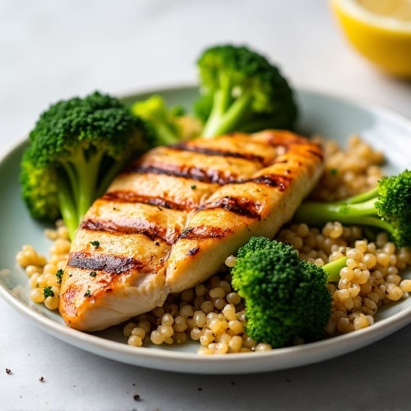 Grilled Chicken Breast with Roasted Broccoli and Quinoa