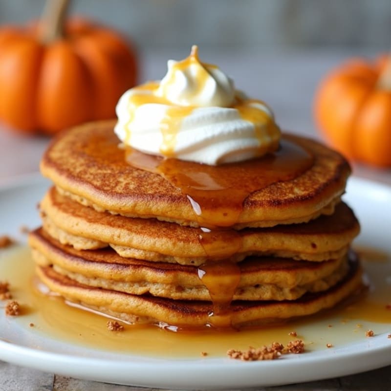 Fluffy Pumpkin Spice Protein Pancakes with Creamy Maple Greek Yogurt