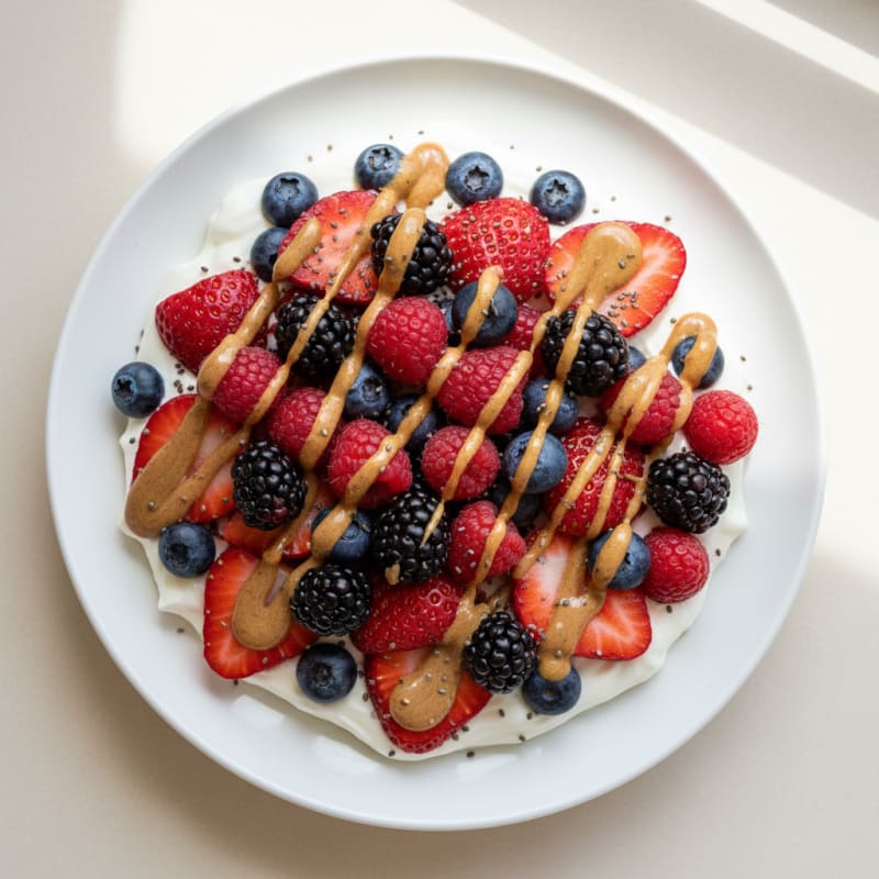 Greek Yogurt Protein Parfait with Mixed Berries and Almond Butter