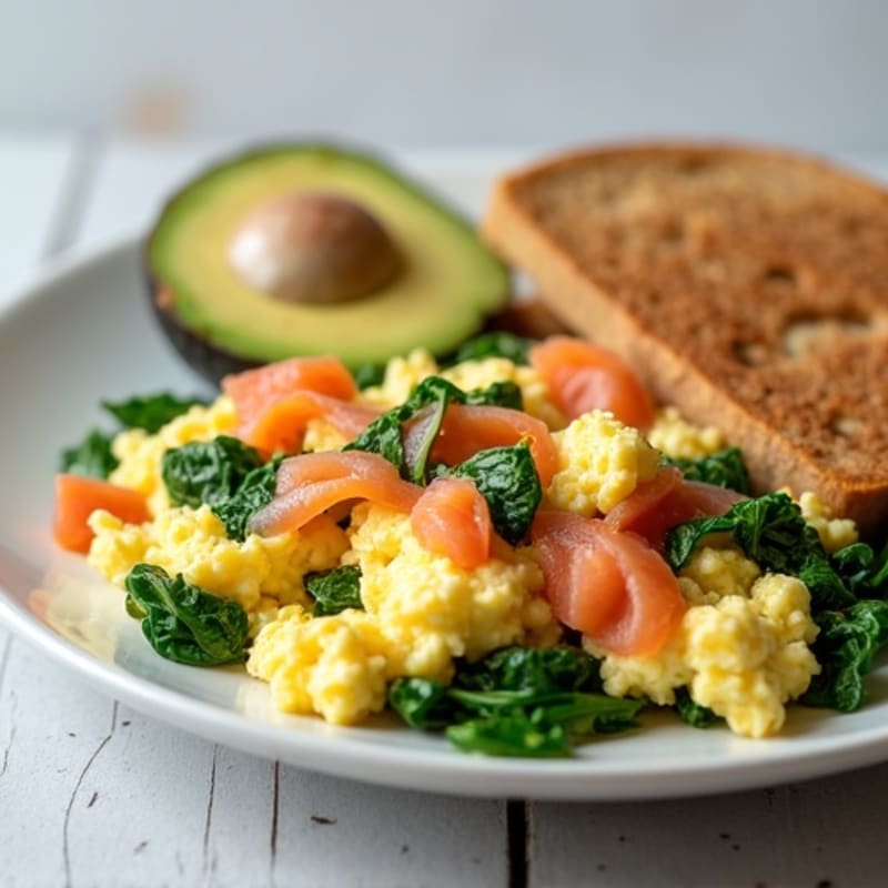 Egg White and Smoked Salmon Scramble with Spinach