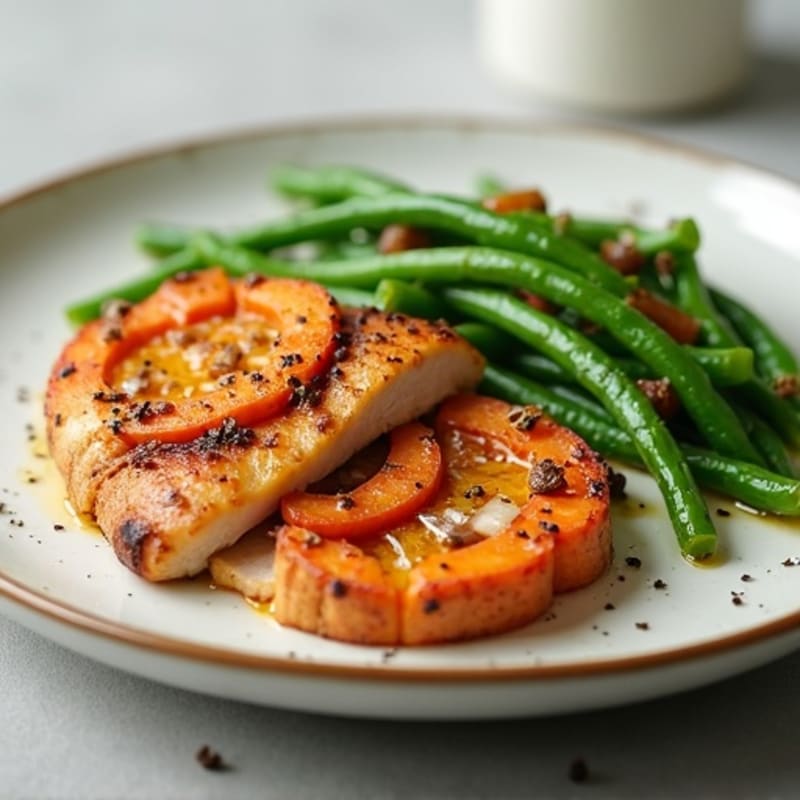 Seared Turkey Breast with Roasted Sweet Potato and Green Beans