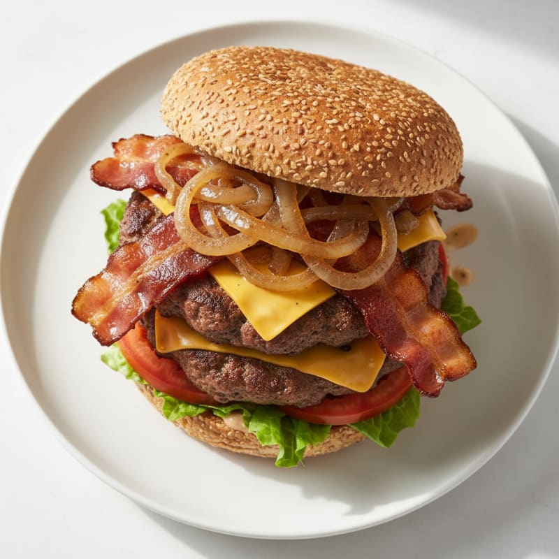 Double Bacon Cheeseburger with Caramelized Onions