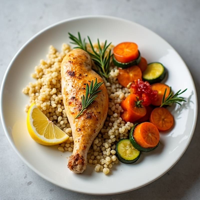 Lemon Herb Roasted Chicken with Fluffy Quinoa and Tender Roasted Vegetables
