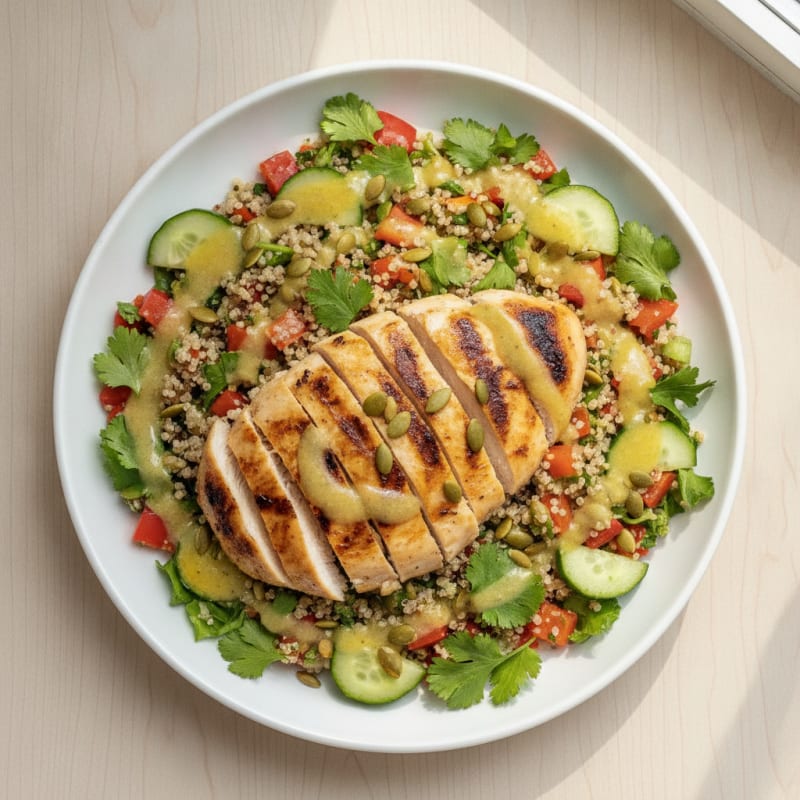 Grilled Chicken and Quinoa Salad with Crunchy Vegetables