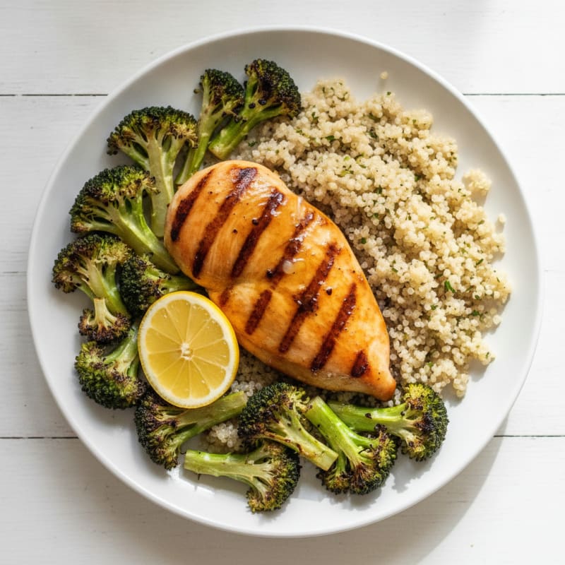 Grilled Chicken Breast with Roasted Broccoli and Quinoa