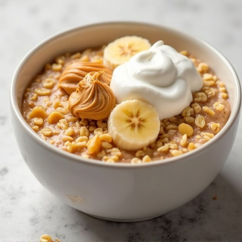 Creamy Peanut Butter Banana Oats with Greek Yogurt