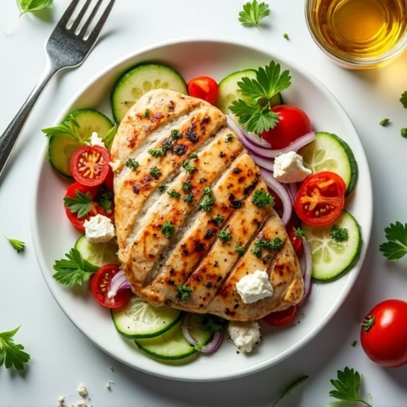 Lemon-Herb Grilled Chicken with Crisp Feta Vegetable Salad