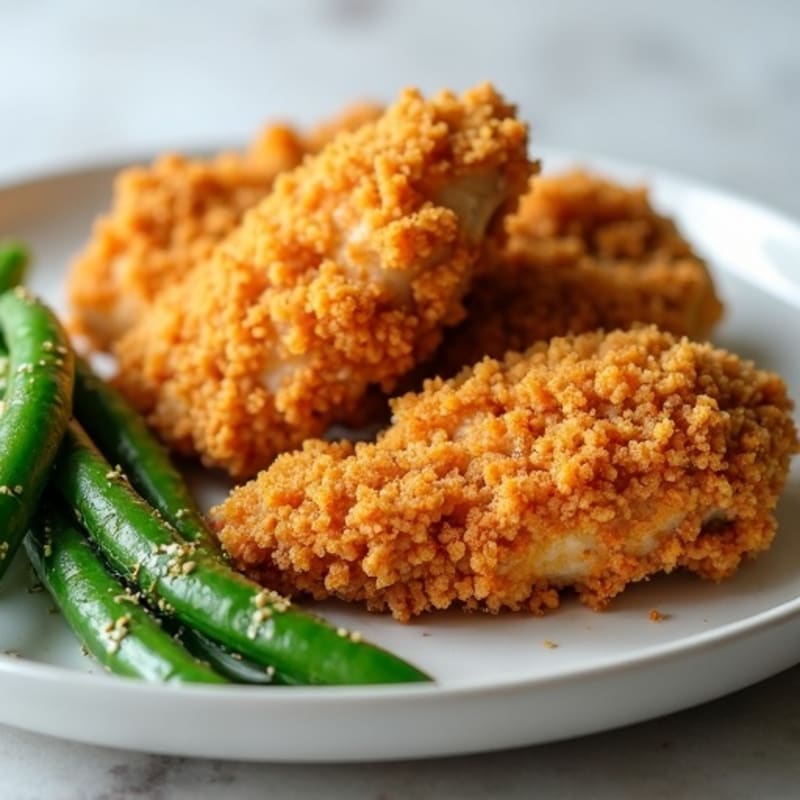 Oven-Baked Buttermilk Crispy Chicken with Roasted Green Beans