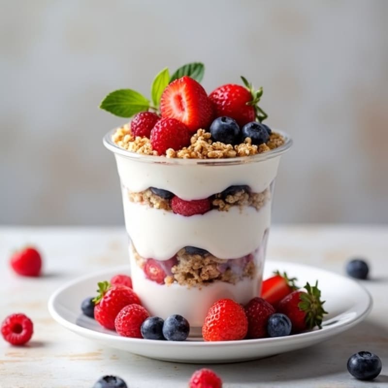 Creamy Greek Yogurt Parfait with Protein Granola and Mixed Berries