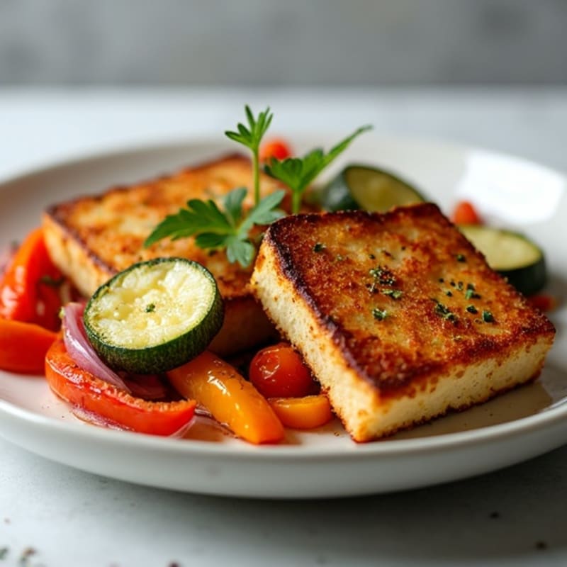 Crispy Herbed Tofu Steaks with Roasted Vegetables