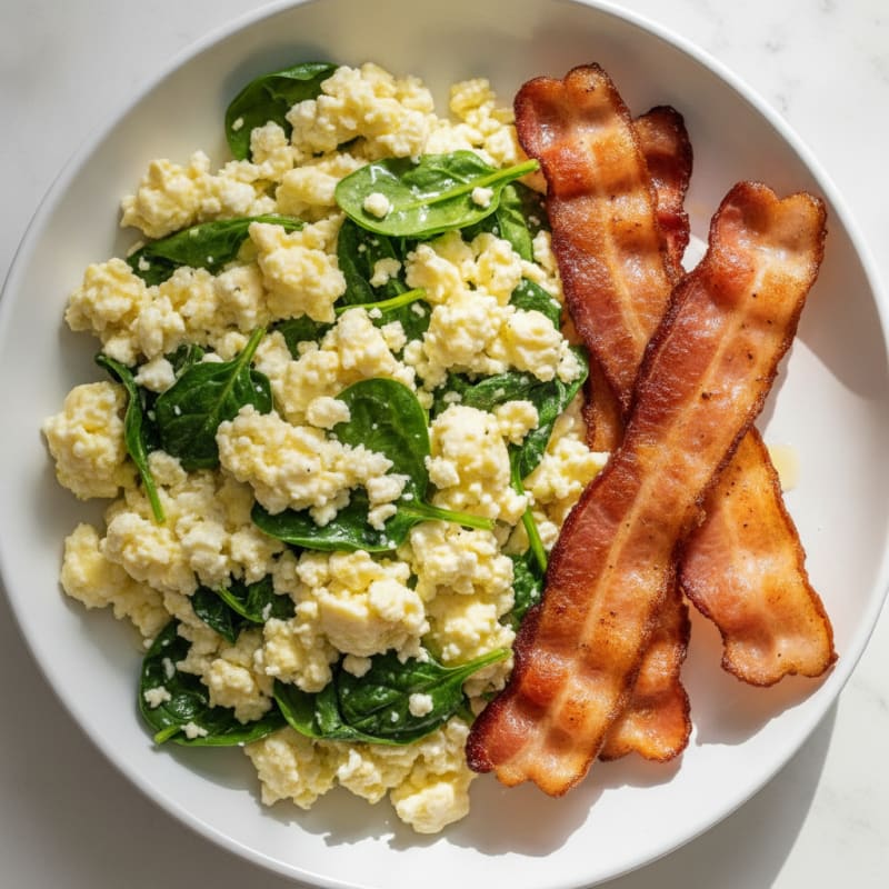 Cottage Cheese Scramble with Spinach and Turkey Bacon