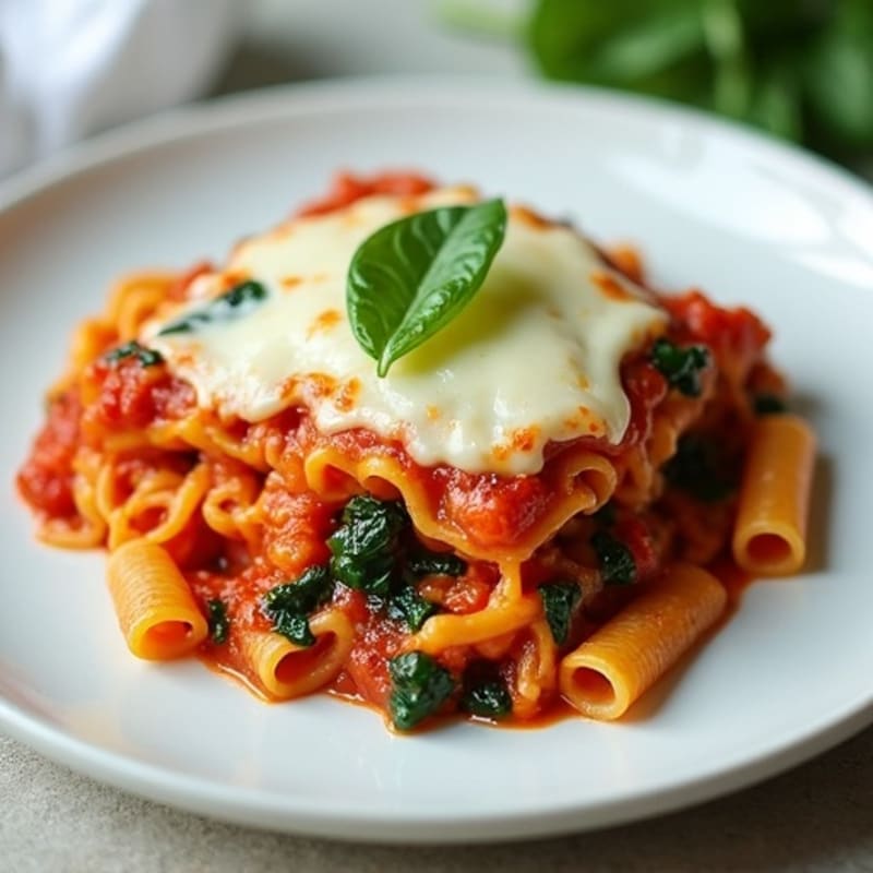 Healthy Baked Ziti with Lean Ground Beef and Spinach