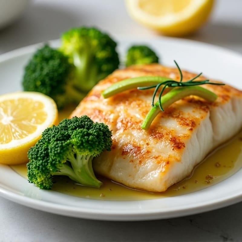 Seared Tilapia with Steamed Broccoli and Lemon