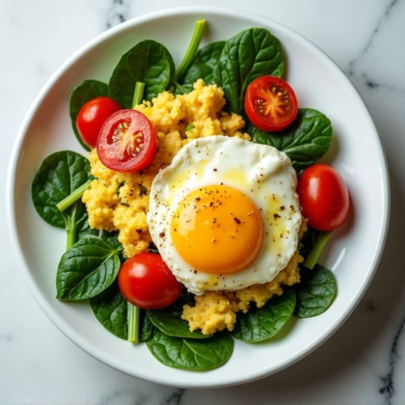 Egg White and Cottage Cheese Scramble with Spinach and Cherry Tomatoes