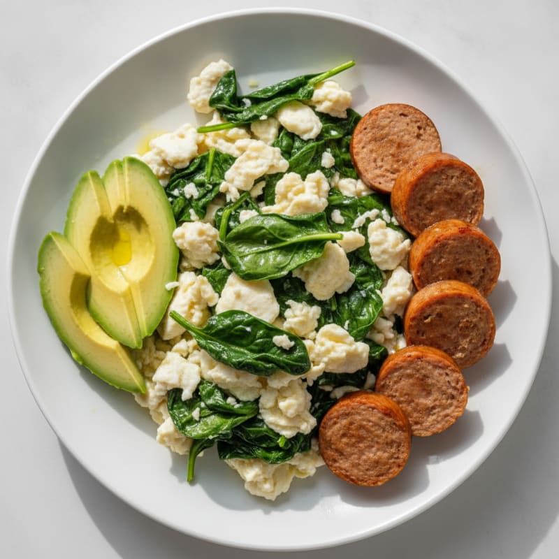 Egg White and Spinach Scramble with Turkey Sausage