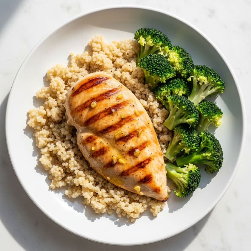Grilled Chicken Breast with Quinoa and Steamed Broccoli