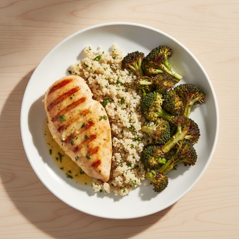 Grilled Chicken Breast with Quinoa and Roasted Broccoli