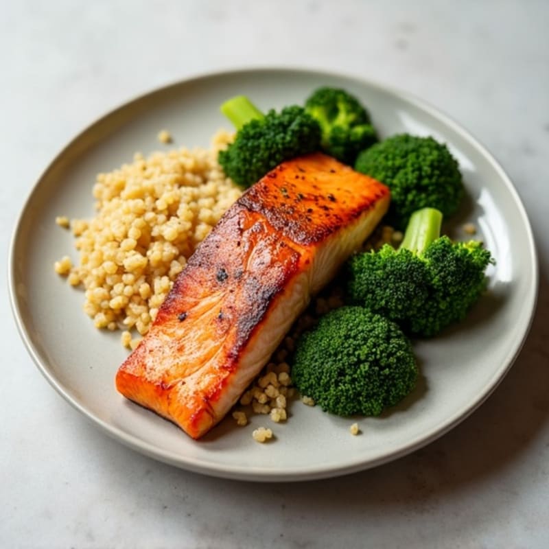 Seared Salmon Fillet with Roasted Broccoli and Quinoa