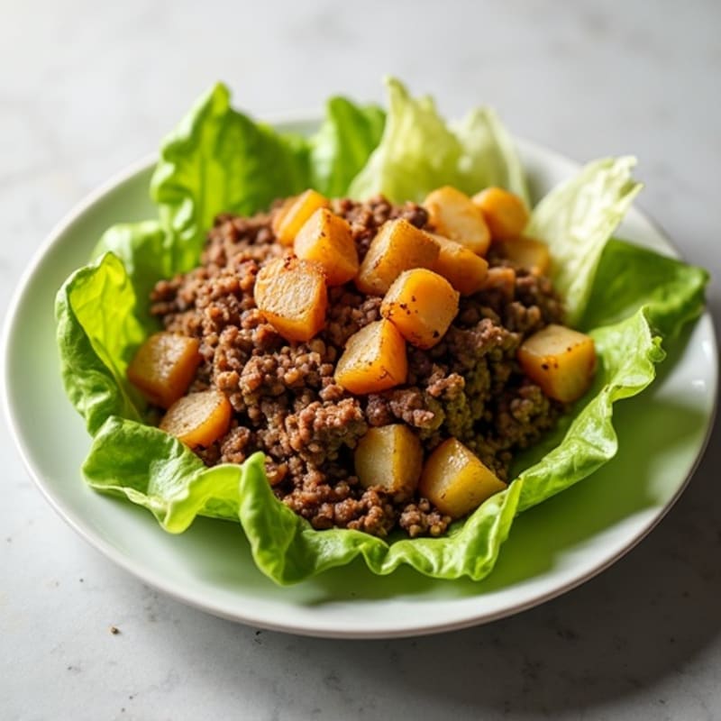 Lean Ground Beef and Crispy Potato Hash with Fresh Lettuce
