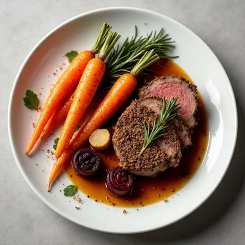 Herb-Crusted Bison Sirloin with Roasted Root Vegetables