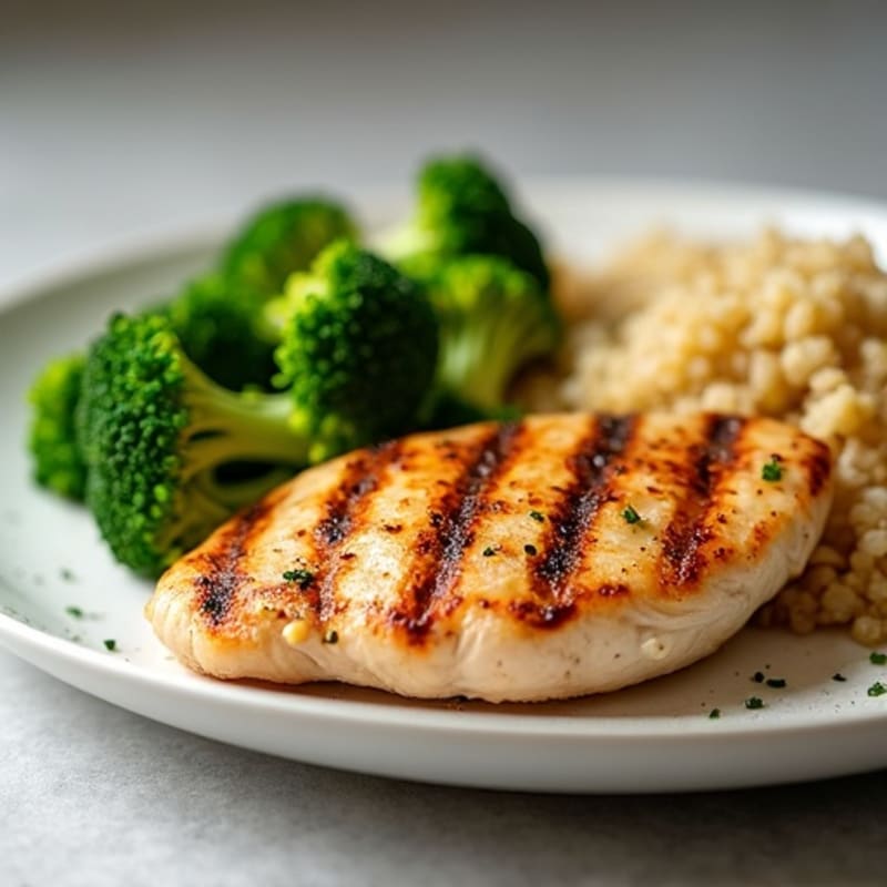 Grilled Chicken Breast with Roasted Broccoli and Quinoa