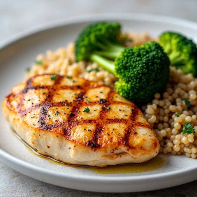 Grilled Chicken Breast with Roasted Broccoli and Quinoa