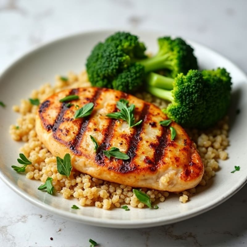 Grilled Chicken Breast with Roasted Broccoli and Quinoa