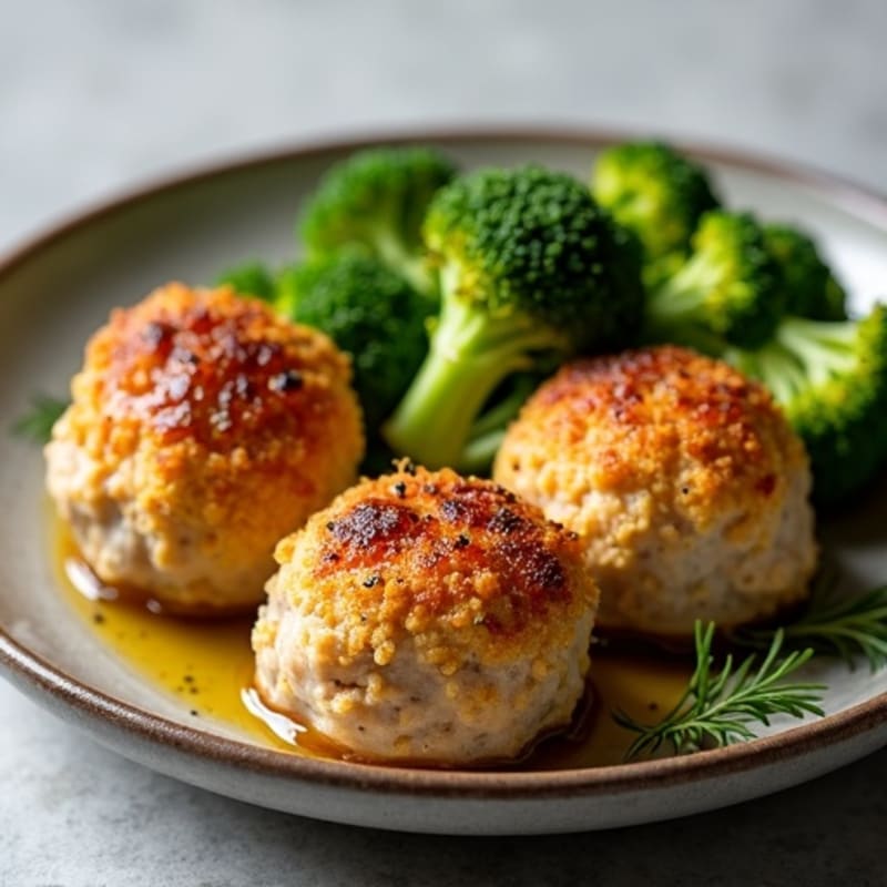 Crispy Baked Chicken Meatballs with Roasted Broccoli