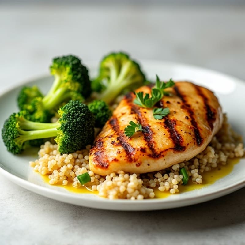 Grilled Chicken Breast with Quinoa and Roasted Broccoli