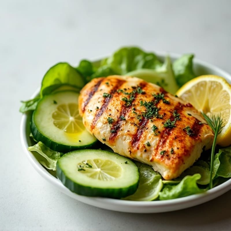 Grilled Chicken Breast and Cucumber Salad with Lemon Vinaigrette
