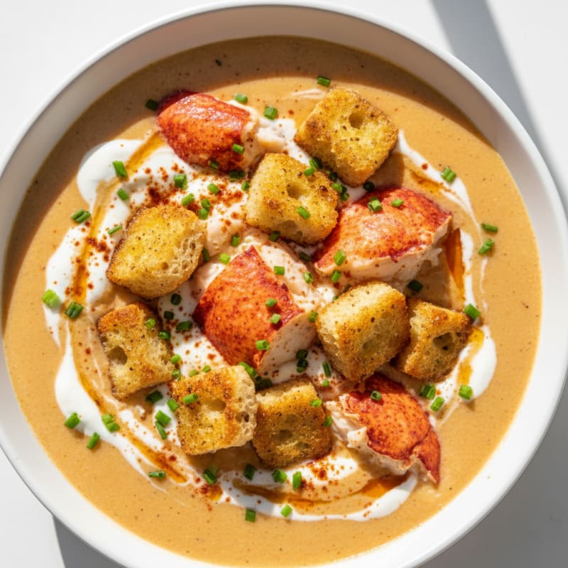 Creamy Lobster Bisque with Golden Croutons