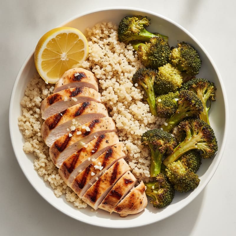 Grilled Chicken and Quinoa Bowl with Roasted Broccoli