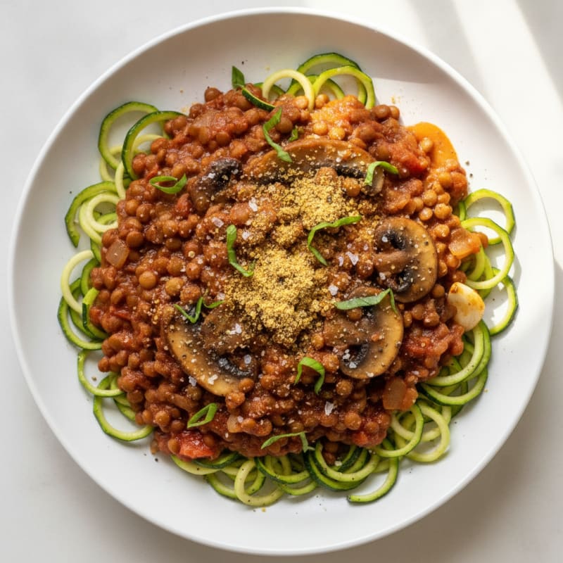 Mushroom Lentil Bolognese with Zucchini Noodles