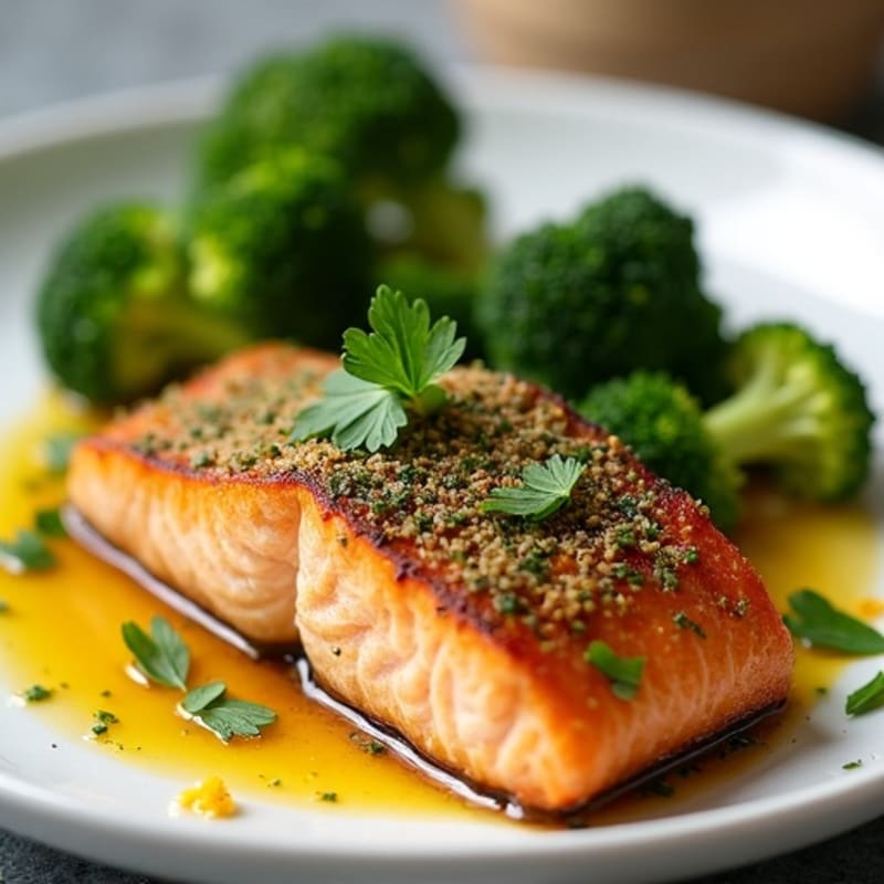 Herb-Crusted Seared Salmon with Roasted Broccoli