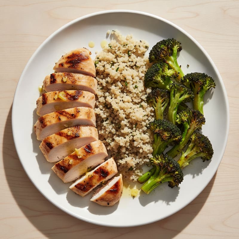 Grilled Chicken Breast with Quinoa and Roasted Broccoli