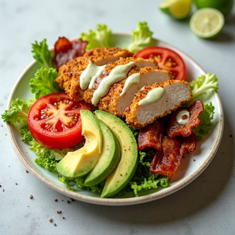 Crispy Chicken BLT Salad with Creamy Avocado Dressing