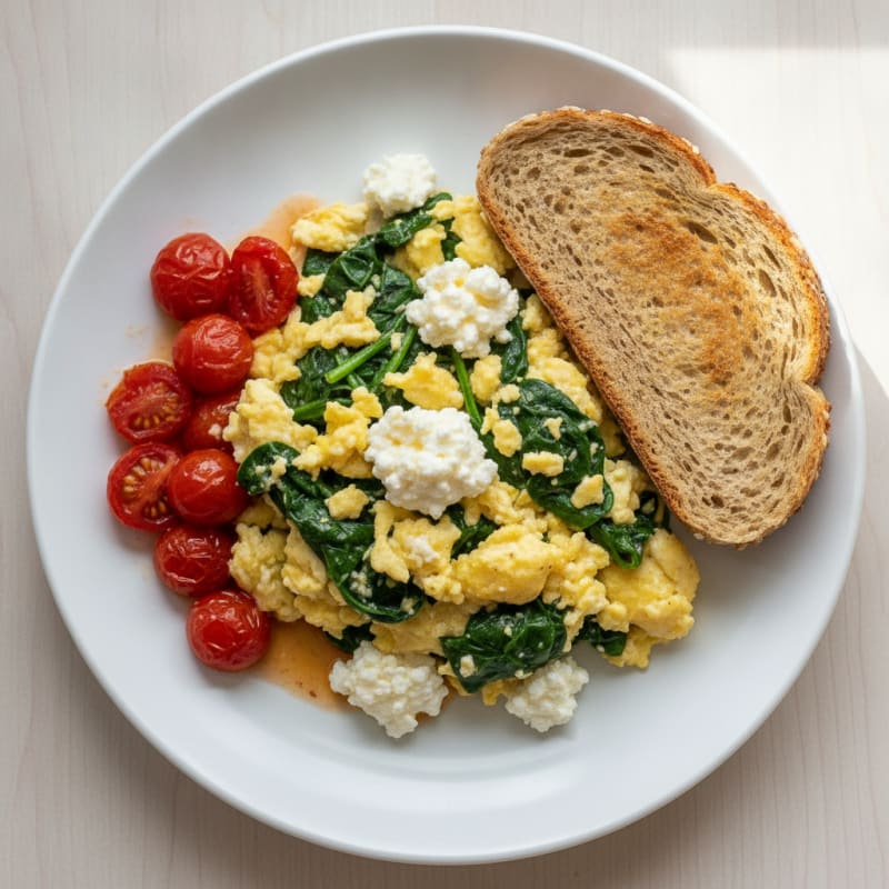 Cottage Cheese Scramble with Spinach and Cherry Tomatoes