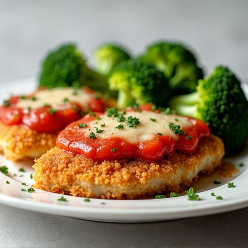 Healthy Crispy Chicken Parmesan with Roasted Broccoli