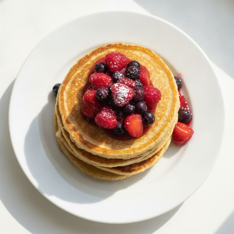 Cottage Cheese Protein Pancakes with Mixed Berries