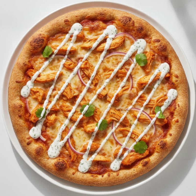 Buffalo Chicken Pizza with Ranch Drizzle